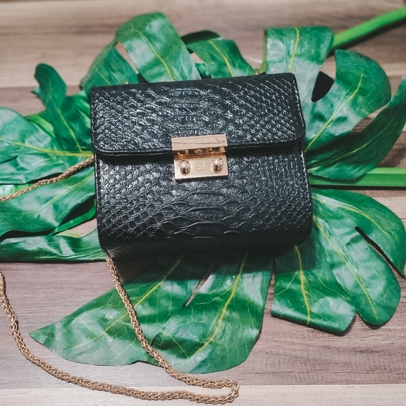 Handbags - Faux Croc Bag Black